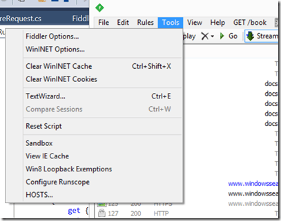 ConfigureMenu Configure Menu Fiddler