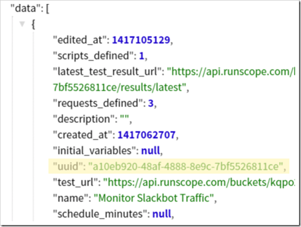 API Result from Traffic inspector