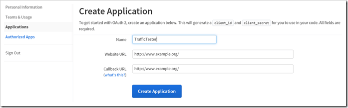 Traffic Inspector Create Application